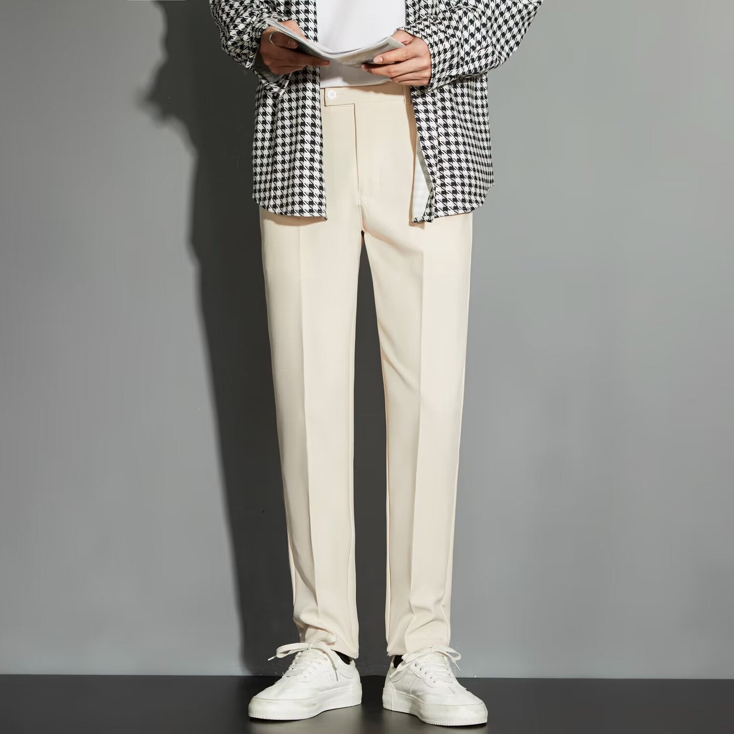 Spring Draping Effect Straight All-matching Ankle-length Suit Pants