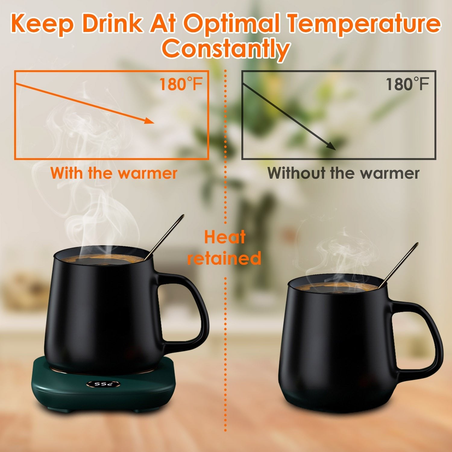 Mug Warmer For Desk Auto Shut Off USB 3 Temperature Setting - Elora Moda