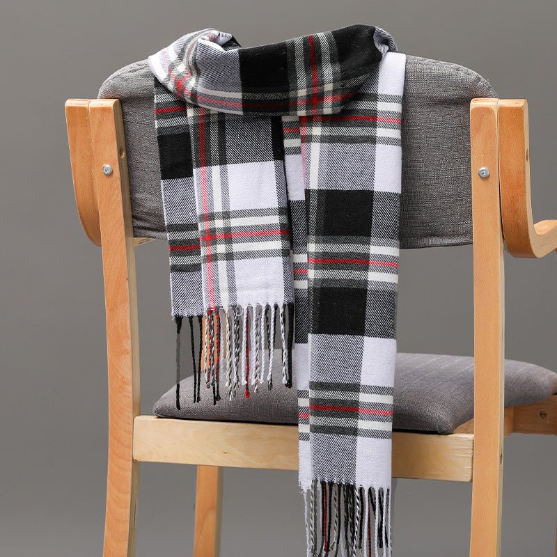 British Plaid Imitation Cashmere with Tassels Men's Scarf - Elora Moda