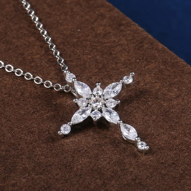 Crystal Zircon Cross Pendant Necklace - Elora Moda