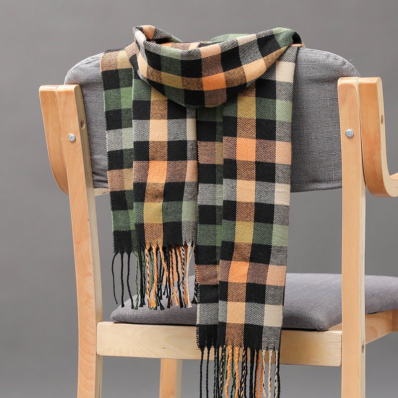 British Plaid Imitation Cashmere with Tassels Men's Scarf - Elora Moda