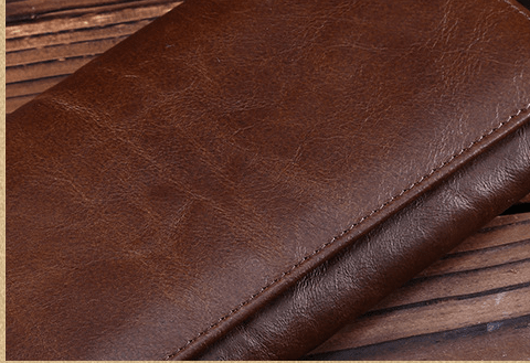 Men Wallet Long First Layer Leather Vintage Oil Wax - Elora Moda