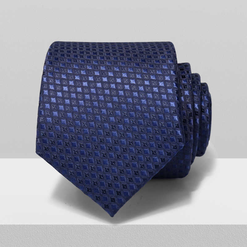 Navy Blue Tie Men's Business Dress 7cm Casual Gradient Plaid - Elora Moda