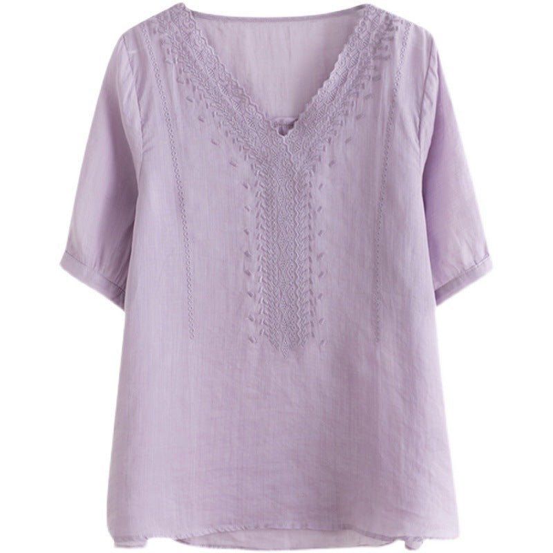 Women's Fashion Artistic Retro Embroidery Short - sleeve Top - Elora Moda