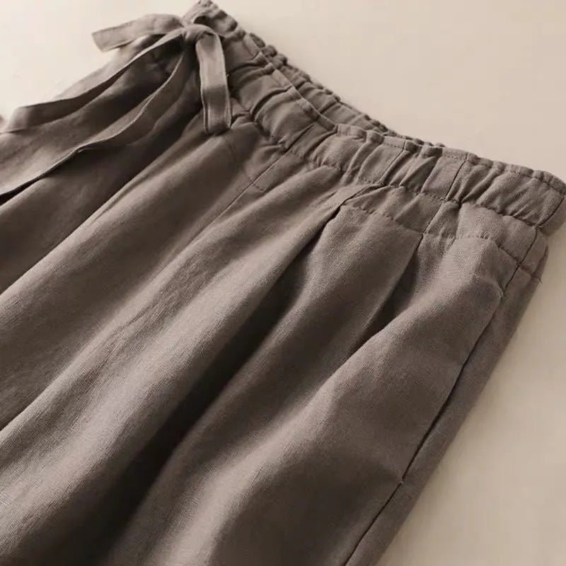 High Waist Side Lace - up Retro Art Elastic - waist Casual Pants For Women - Elora Moda