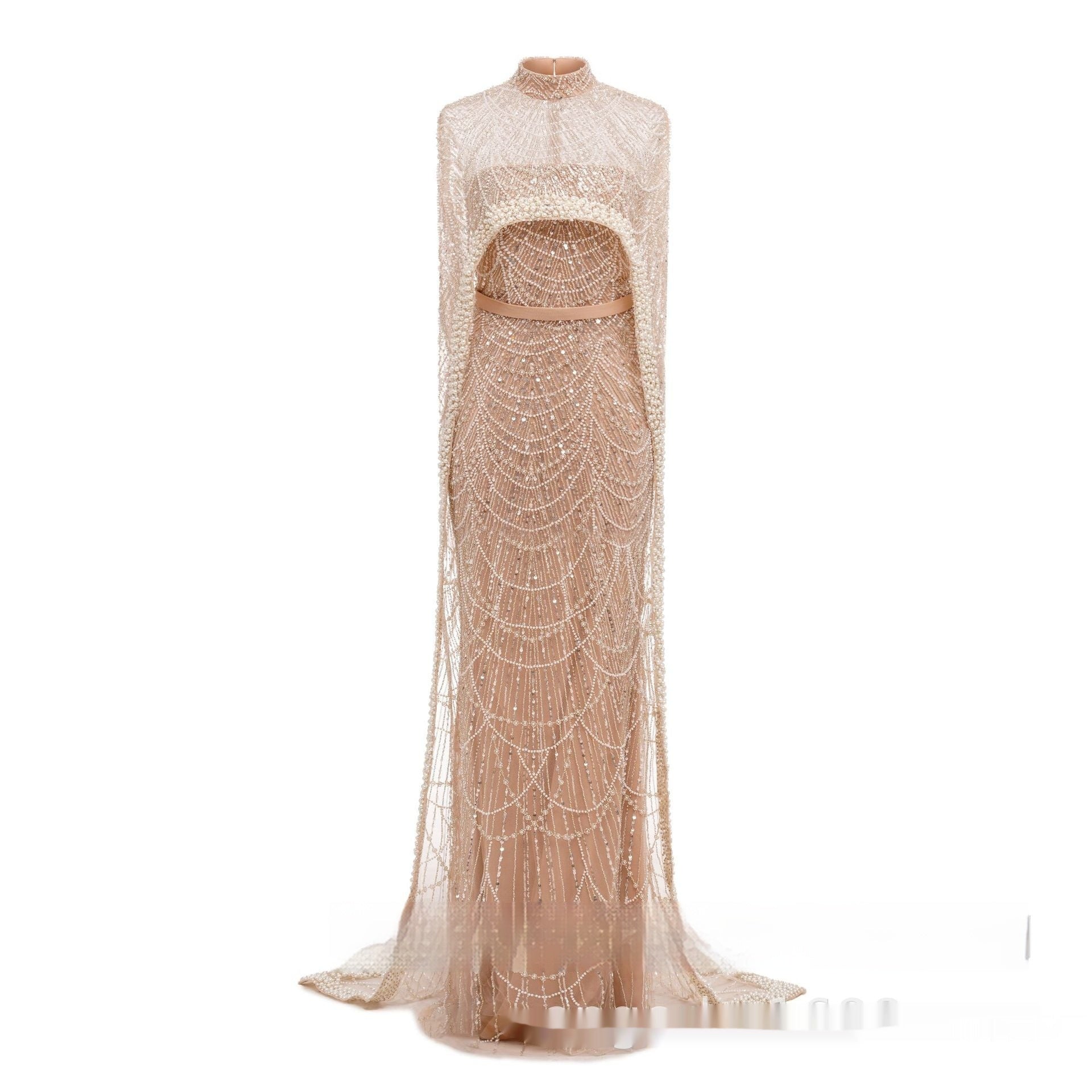 Evening Dress with Pearl Embroidery - Elora Moda