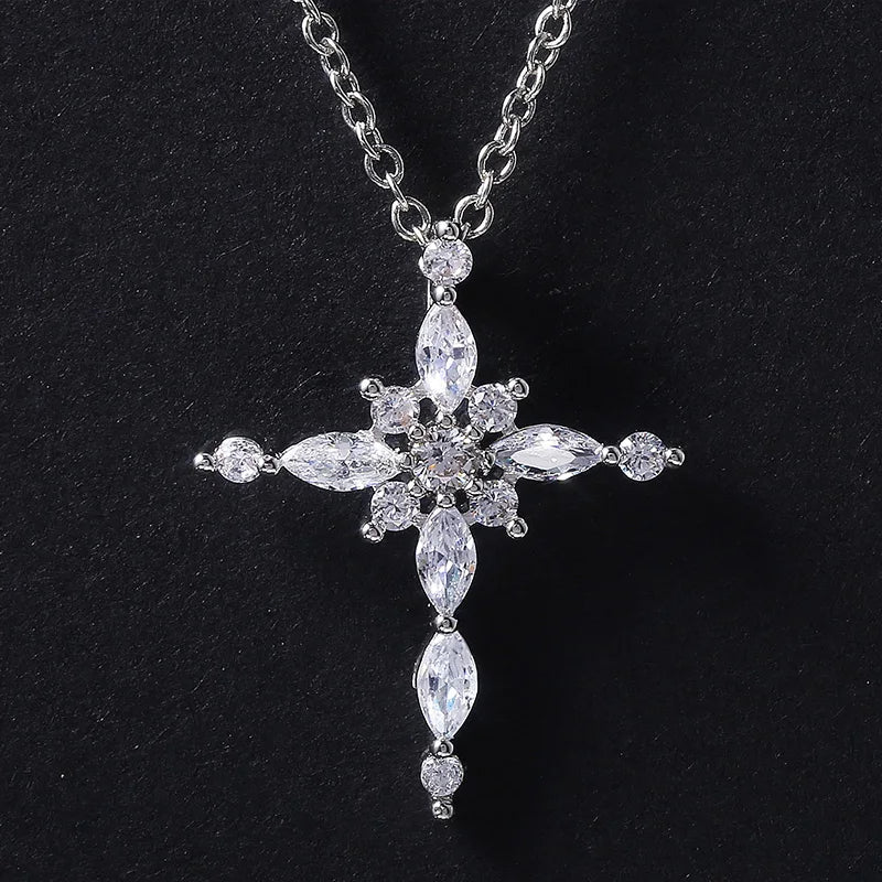 Crystal Zircon Cross Pendant Necklace - Elora Moda