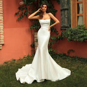 Women's Tube Top Satin Fishtail Gown - Elora Moda