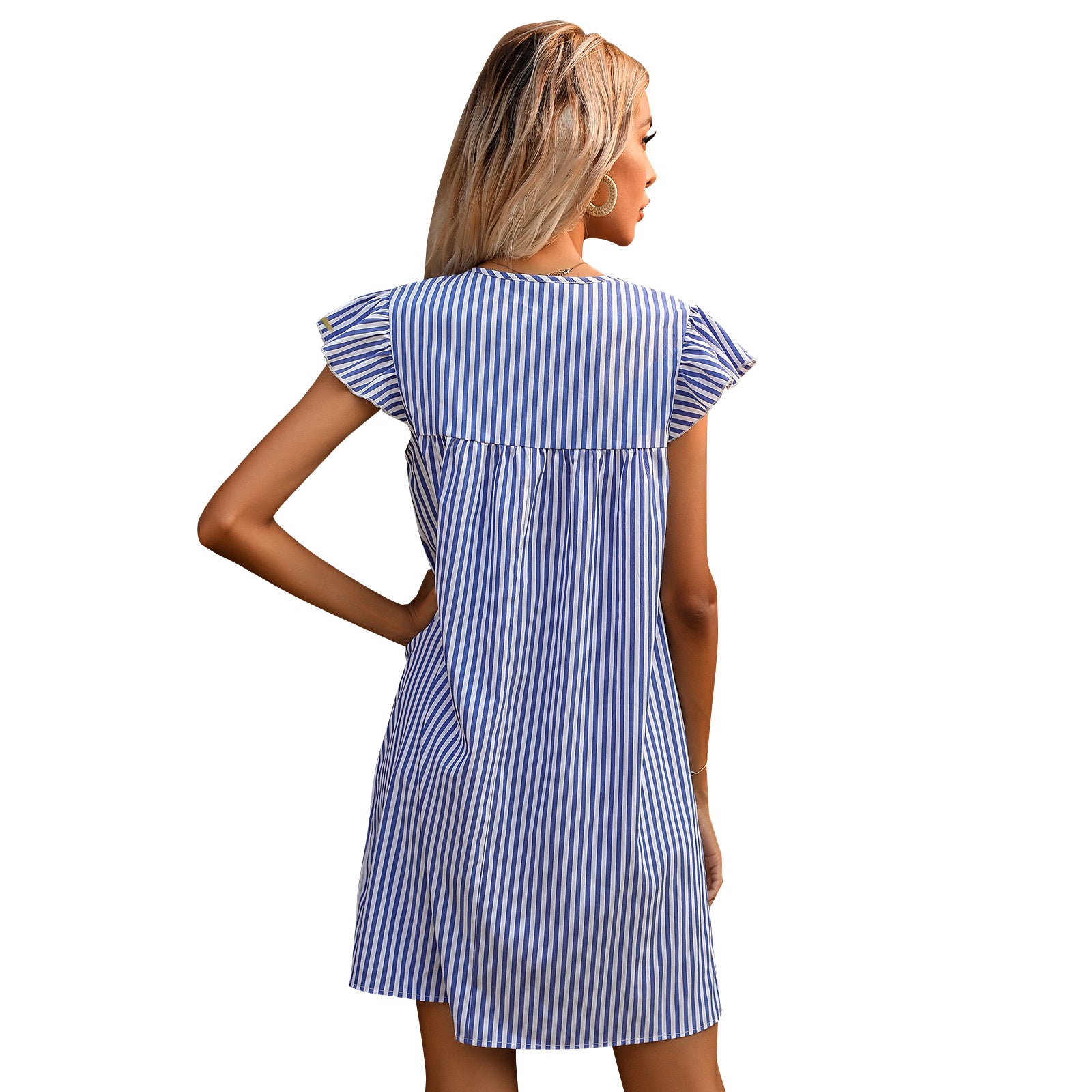 European And American Summer Women's Fashion Striped V Neck Dress