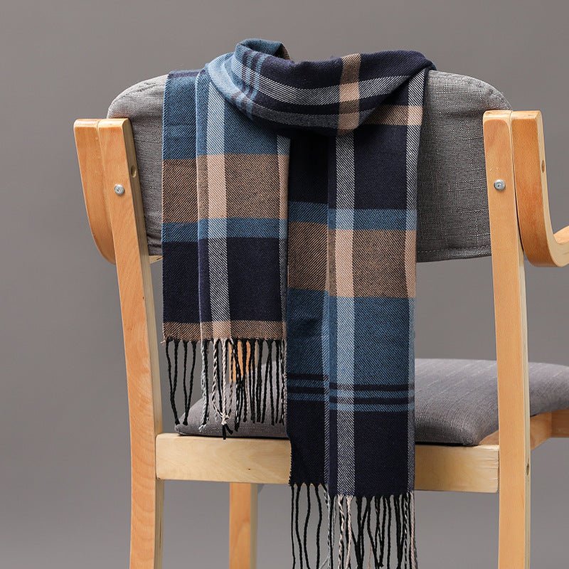 British Plaid Imitation Cashmere with Tassels Men's Scarf - Elora Moda