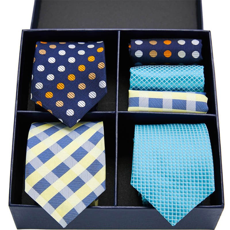 Fashion business striped tie square scarf combo set - Elora Moda