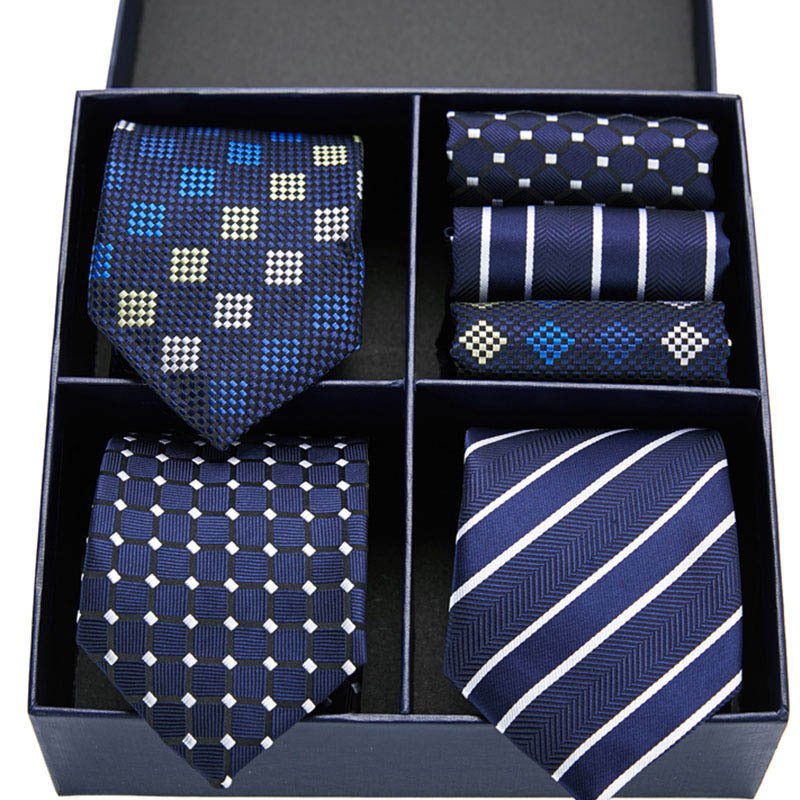 Fashion business striped tie square scarf combo set - Elora Moda