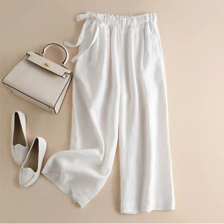 High Waist Side Lace - up Retro Art Elastic - waist Casual Pants For Women - Elora Moda