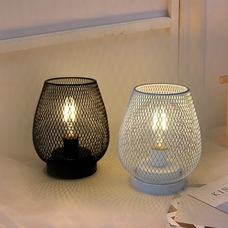 Retro Iron Art Table Lamp Battery Powered Night Light Hollowed Out Birdcage Desk Reading Lamp Bedroom Decor Bedside Table Lamp Home Decor - Elora Moda