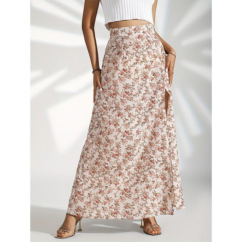 Gentle High Waist Slit Floral Skirt For Women - Elora Moda