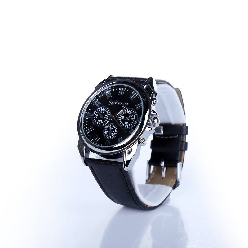 Men's leather automatic buckle belt watch gift set - Elora Moda