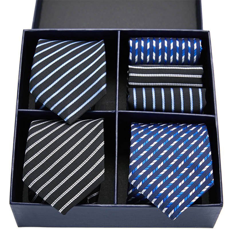 Fashion business striped tie square scarf combo set - Elora Moda
