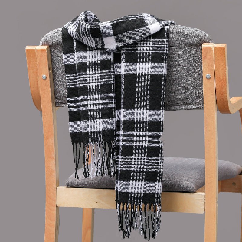 British Plaid Imitation Cashmere with Tassels Men's Scarf - Elora Moda