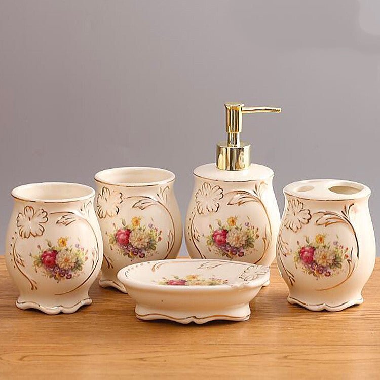 Ceramic Bathroom Kit Five Piece European Bathroom Set - Elora Moda