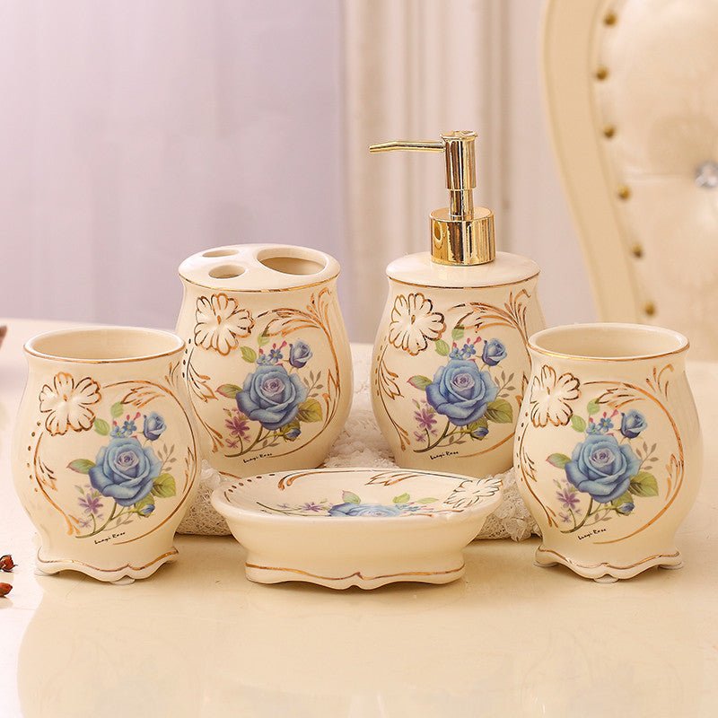 Ceramic Bathroom Kit Five Piece European Bathroom Set - Elora Moda