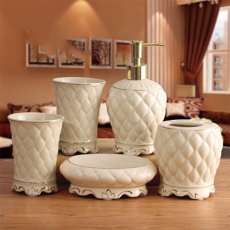 Ceramic Bathroom Kit Five Piece European Bathroom Set - Elora Moda