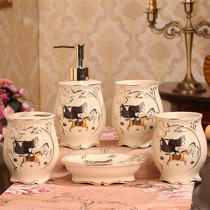 Ceramic Bathroom Kit Five Piece European Bathroom Set - Elora Moda