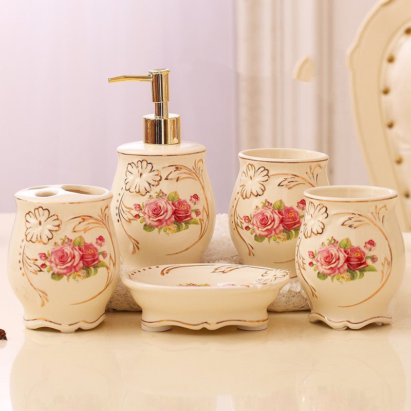 Ceramic Bathroom Kit Five Piece European Bathroom Set - Elora Moda