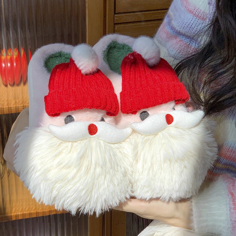 Cute Christmas Santa Claus Home Slippers Winter Warm Indoor Non - slip Floor Plush Shoes For Women - Elora Moda