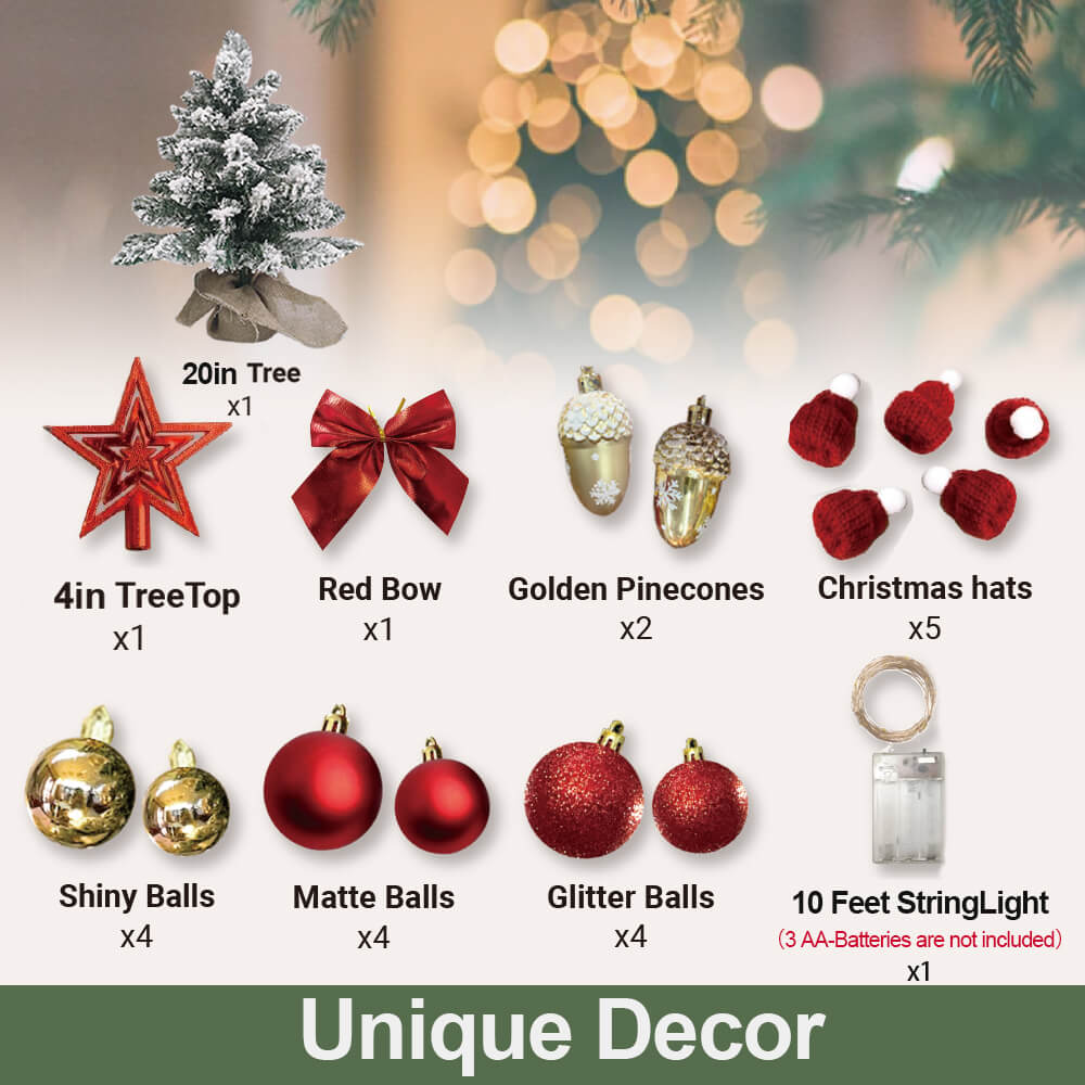 Tabletop Christmas Tree With Light & Ornaments 2 ft - Elora Moda