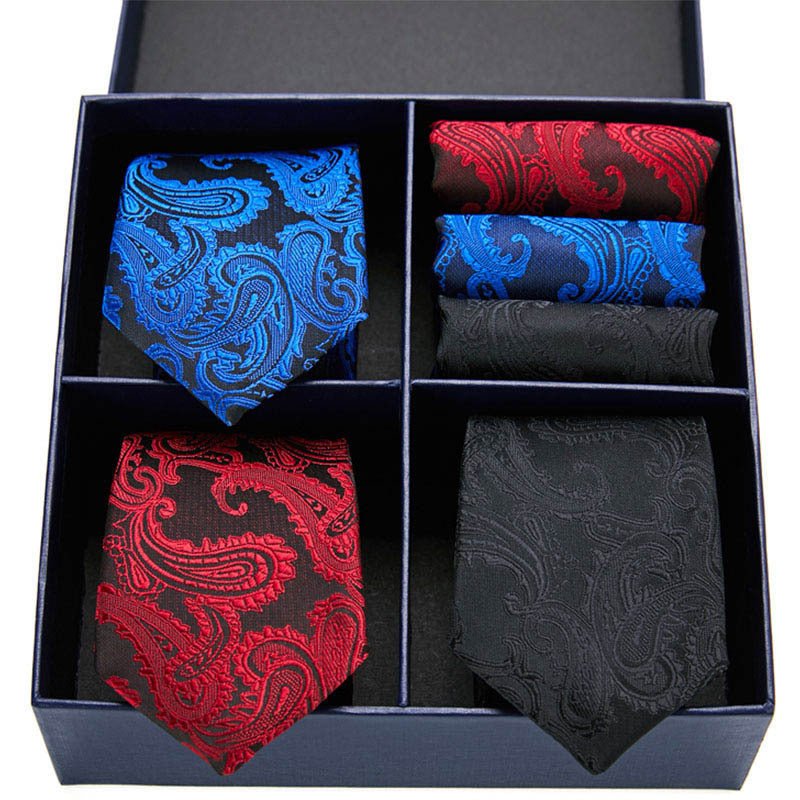 Fashion business striped tie square scarf combo set - Elora Moda