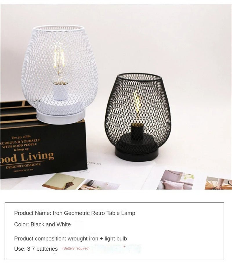 Retro Iron Art Table Lamp Battery Powered Night Light Hollowed Out Birdcage Desk Reading Lamp Bedroom Decor Bedside Table Lamp Home Decor - Elora Moda
