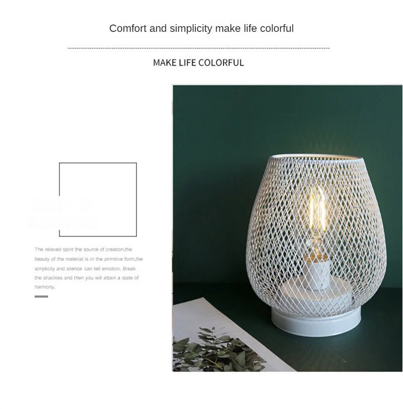 Retro Iron Art Table Lamp Battery Powered Night Light Hollowed Out Birdcage Desk Reading Lamp Bedroom Decor Bedside Table Lamp Home Decor - Elora Moda