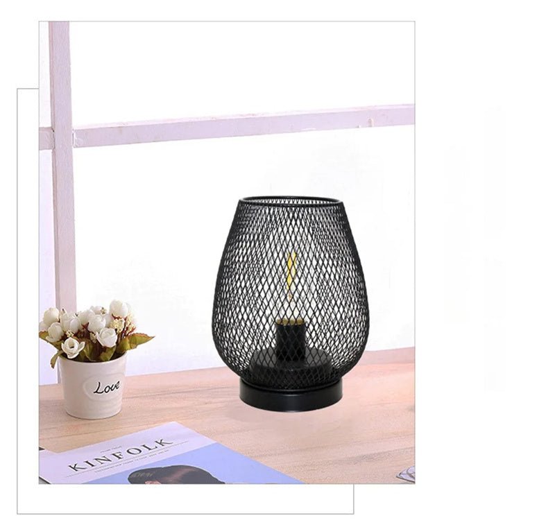 Retro Iron Art Table Lamp Battery Powered Night Light Hollowed Out Birdcage Desk Reading Lamp Bedroom Decor Bedside Table Lamp Home Decor - Elora Moda
