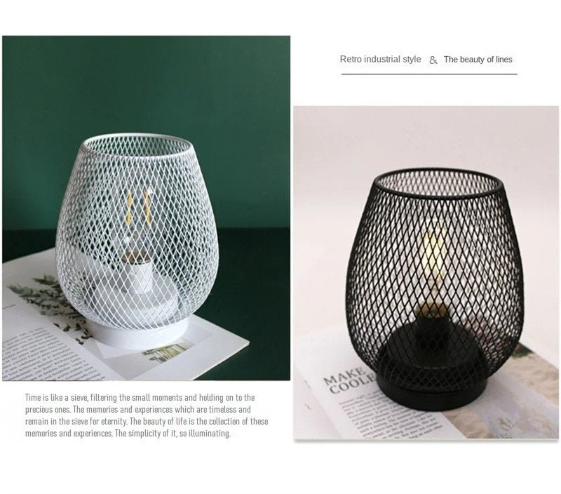 Retro Iron Art Table Lamp Battery Powered Night Light Hollowed Out Birdcage Desk Reading Lamp Bedroom Decor Bedside Table Lamp Home Decor - Elora Moda
