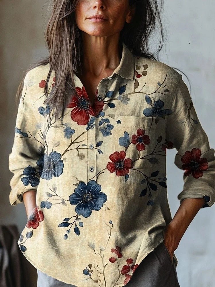 Summer Women's Fashion Printed Long - sleeved Shirt - Elora Moda