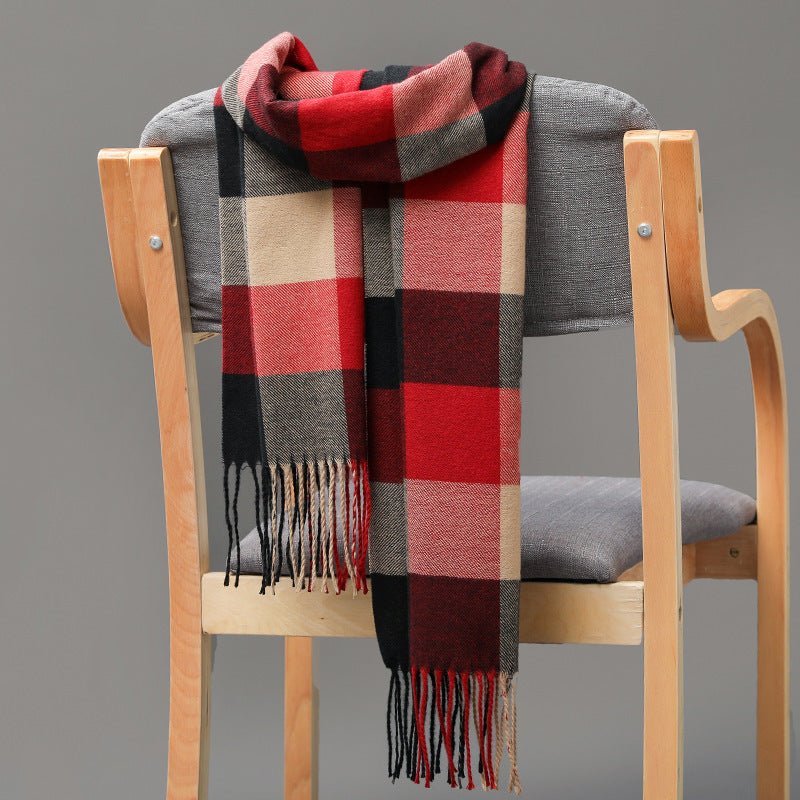 British Plaid Imitation Cashmere with Tassels Men's Scarf - Elora Moda