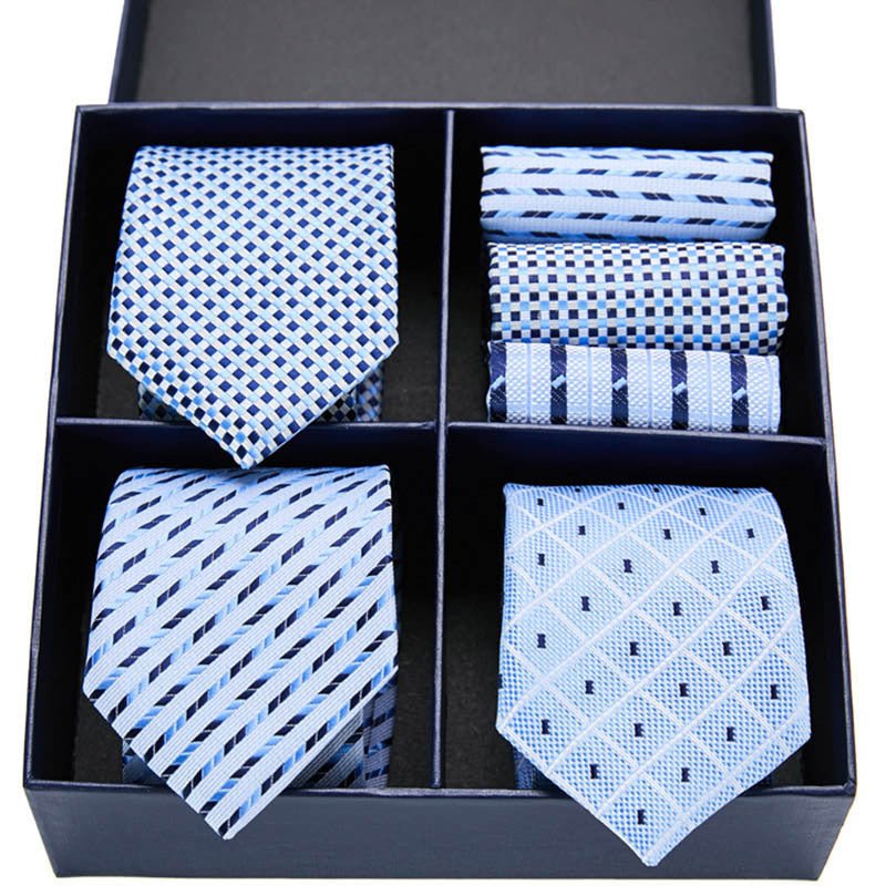 Fashion business striped tie square scarf combo set - Elora Moda
