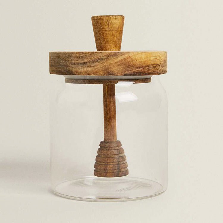 Round Glass Jar With Acacia Wood Lid - Elora Moda