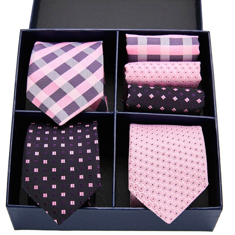 Fashion business striped tie square scarf combo set - Elora Moda