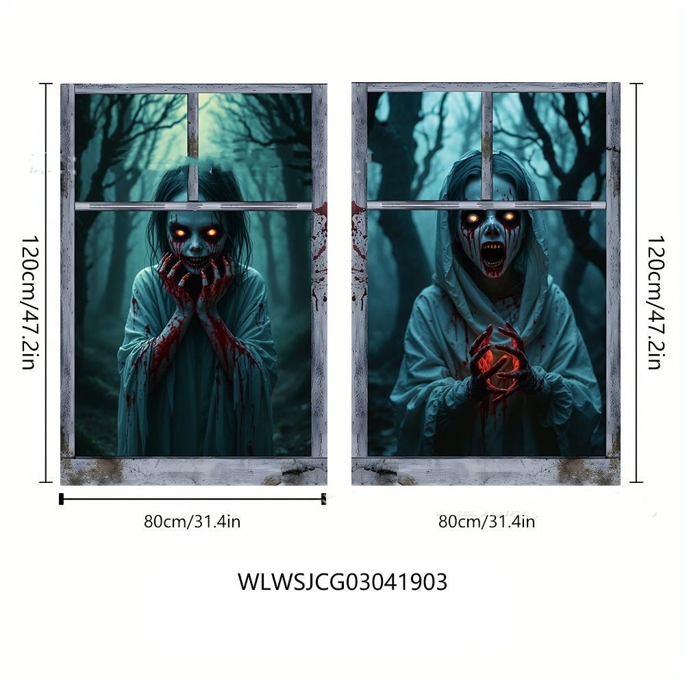 3D Halloween Horror Witch Zombie Ghosts Super Terrifying Window Cover - Elora Moda