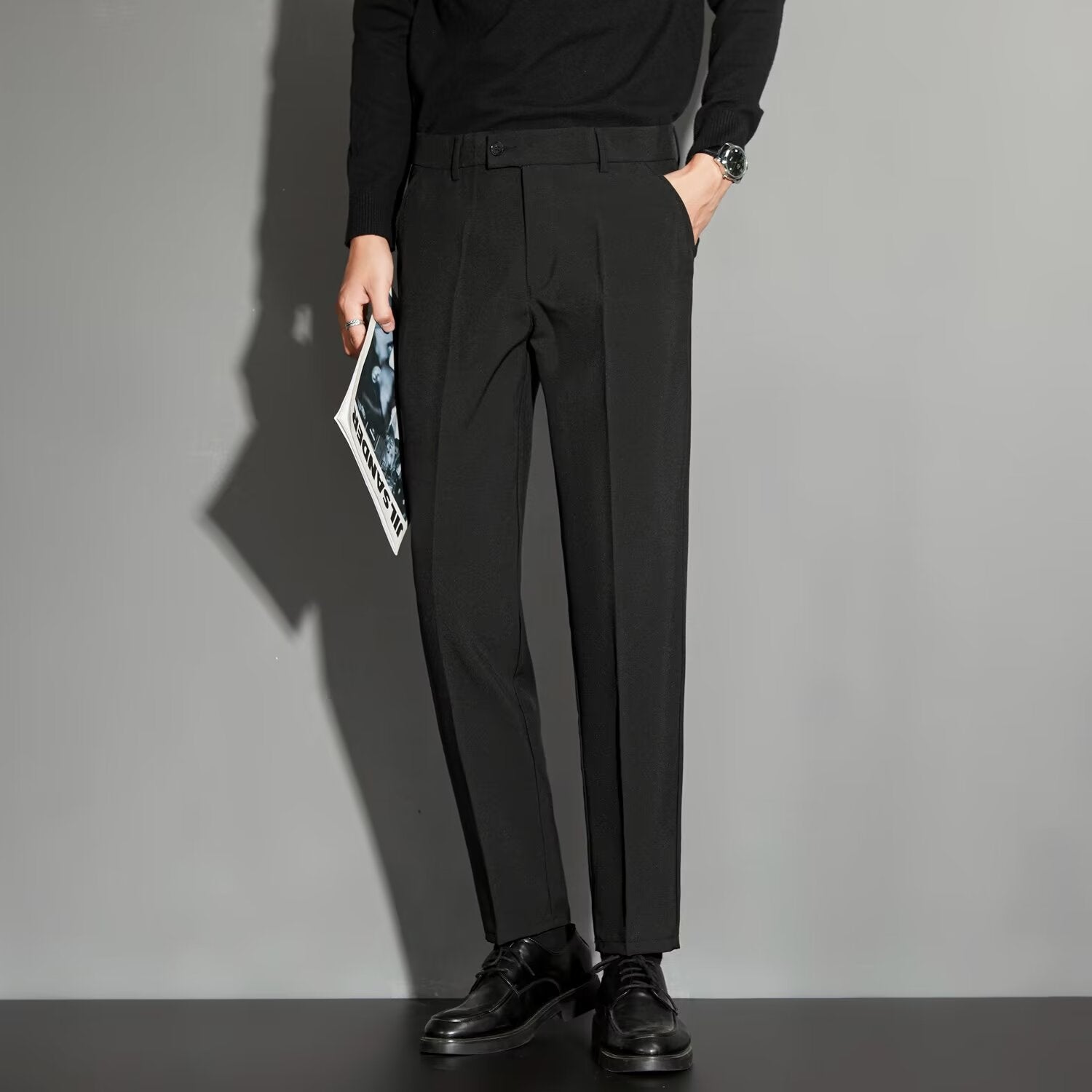 Spring Draping Effect Straight All - matching Ankle - length Suit Pants - Elora Moda