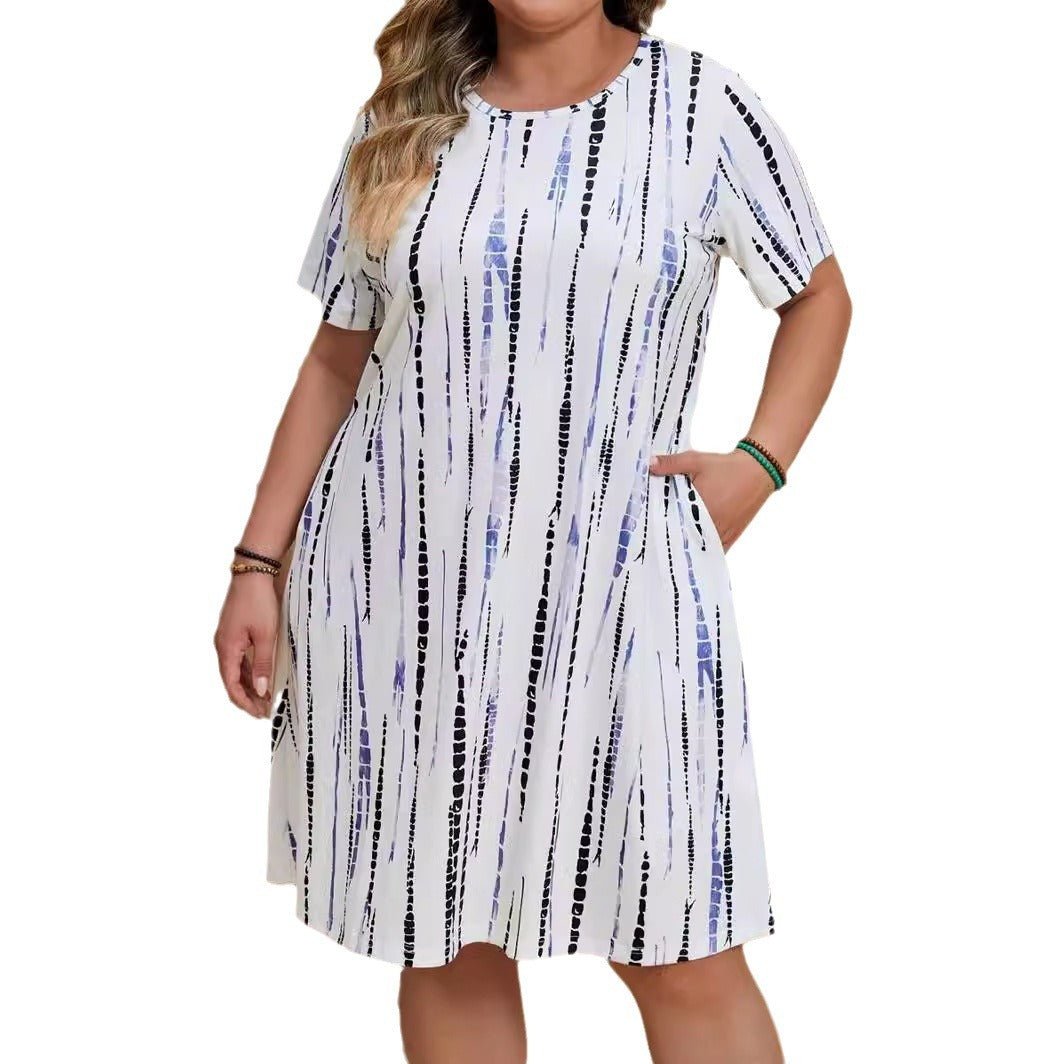 Women's Dress Casual Loose Striped Printed Short Sleeve - Elora Moda