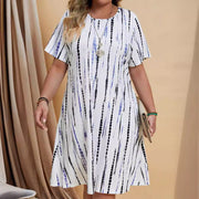 Women's Dress Casual Loose Striped Printed Short Sleeve - Elora Moda