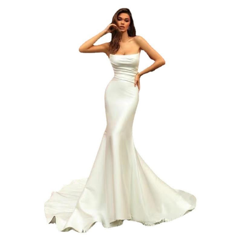 Women's Tube Top Satin Fishtail Gown - Elora Moda