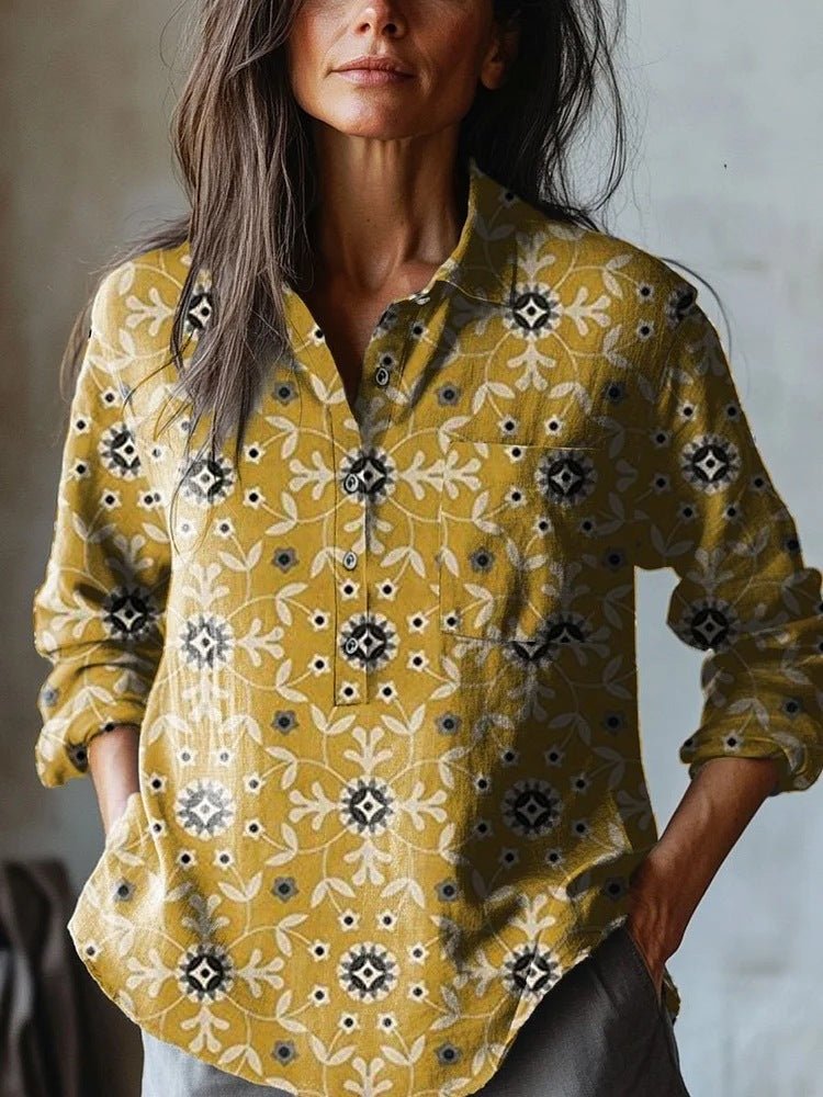 Summer Women's Fashion Printed Long - sleeved Shirt - Elora Moda