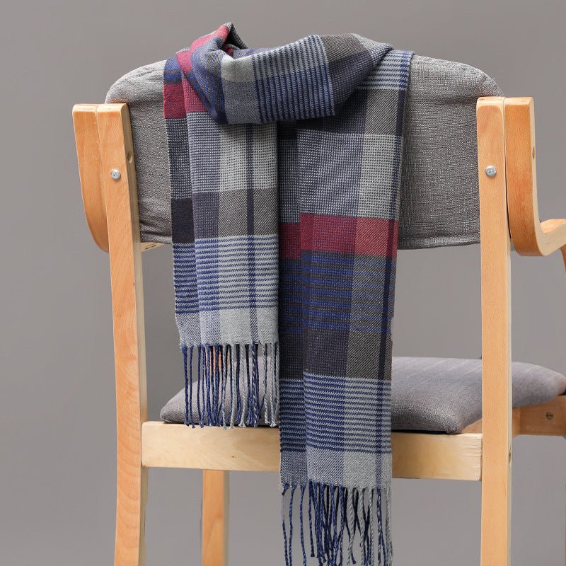 British Plaid Imitation Cashmere with Tassels Men's Scarf - Elora Moda