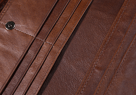 Men Wallet Long First Layer Leather Vintage Oil Wax - Elora Moda