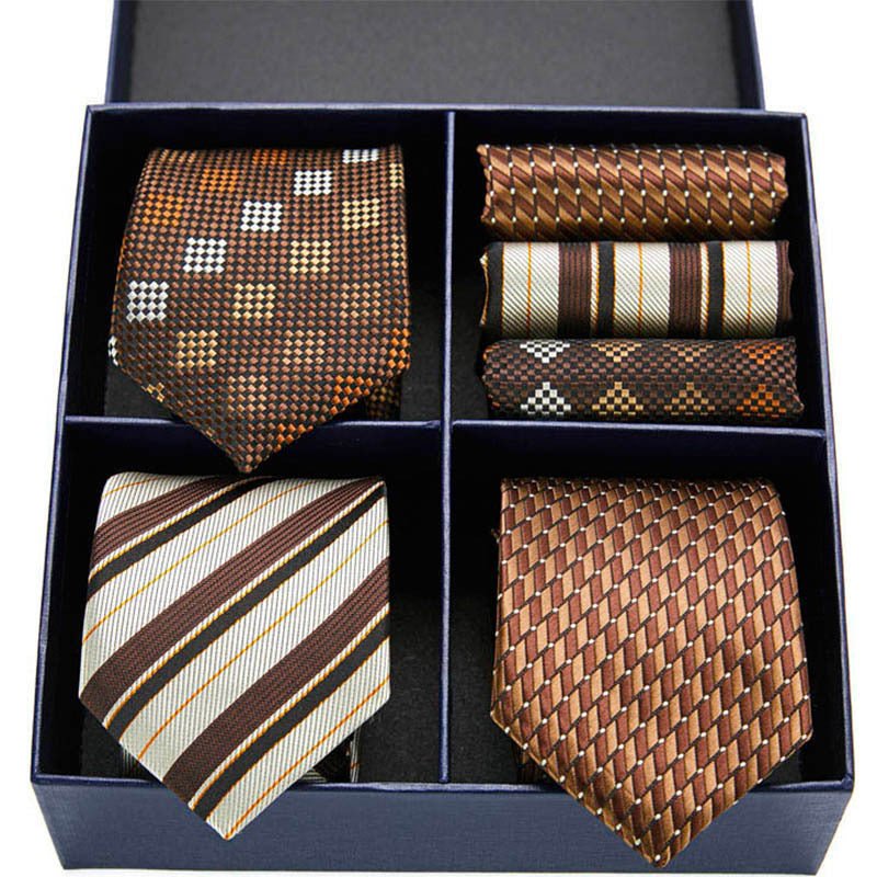 Fashion business striped tie square scarf combo set - Elora Moda