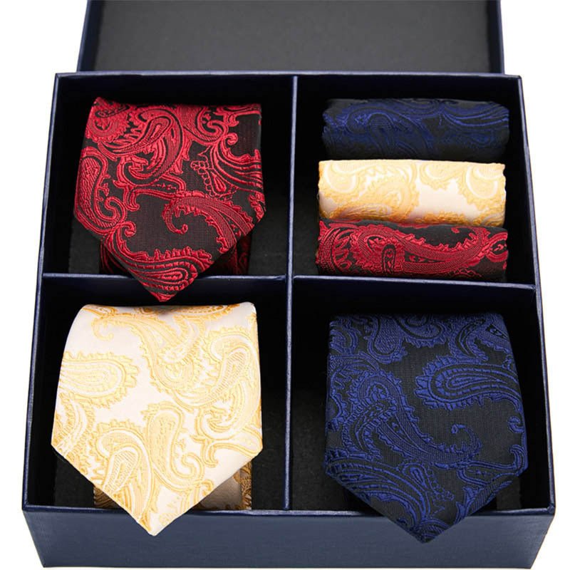 Fashion business striped tie square scarf combo set - Elora Moda