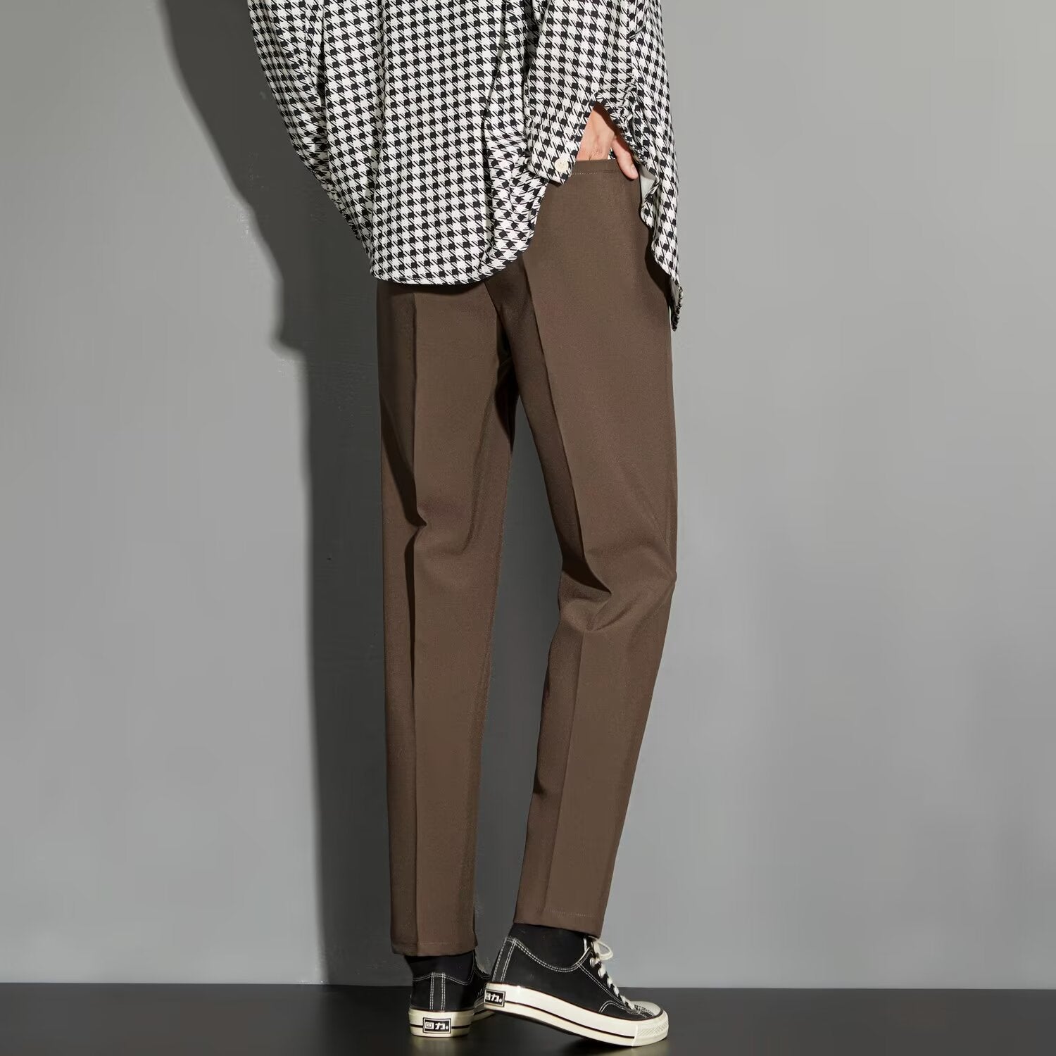 Spring Draping Effect Straight All - matching Ankle - length Suit Pants - Elora Moda